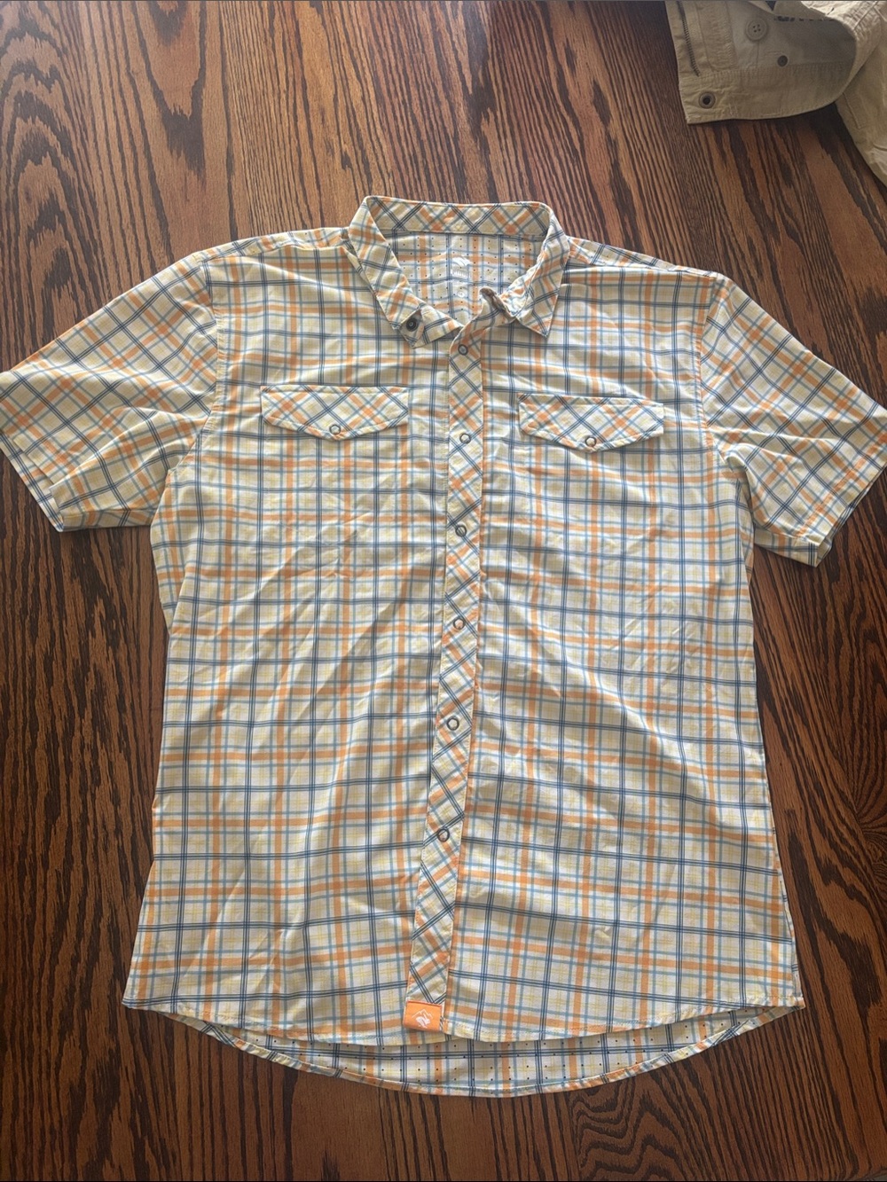 Men's Short-Sleeve Plaid Button-Down Shirt - Blue & Orange